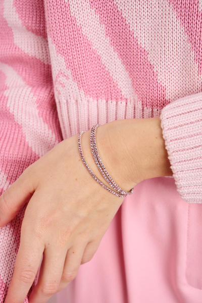 Браслет с круглыми стразами (серебро-розовый)